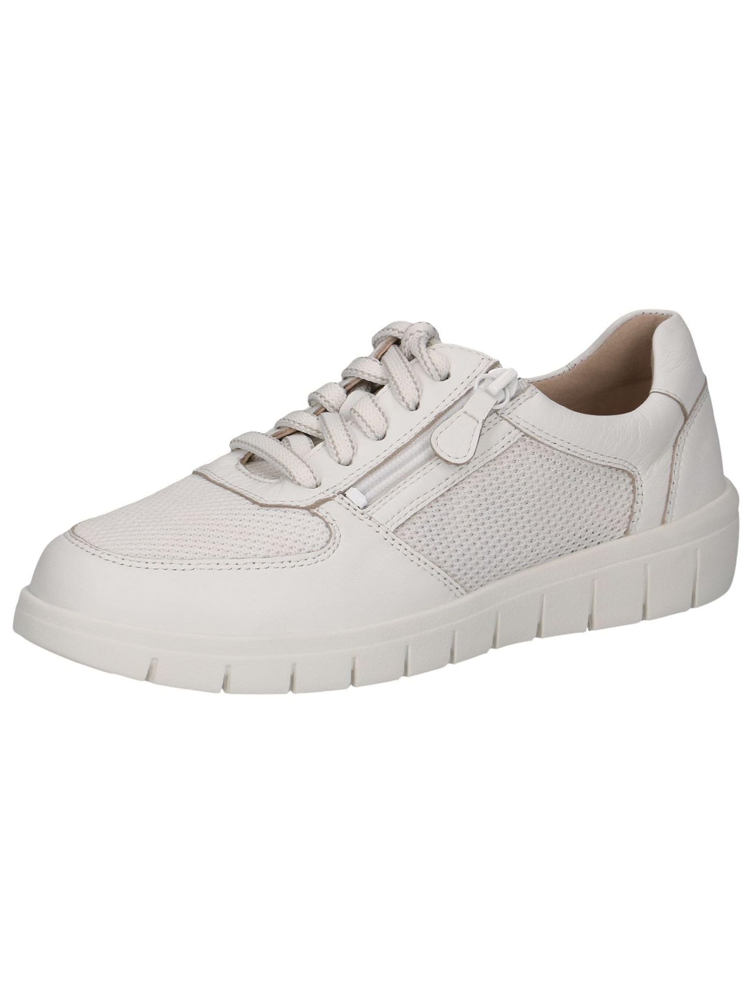 CAPRICE Comfort Women's Flat Sneakers with Zipper Low Top, White (White Nappa Co), 5 UK