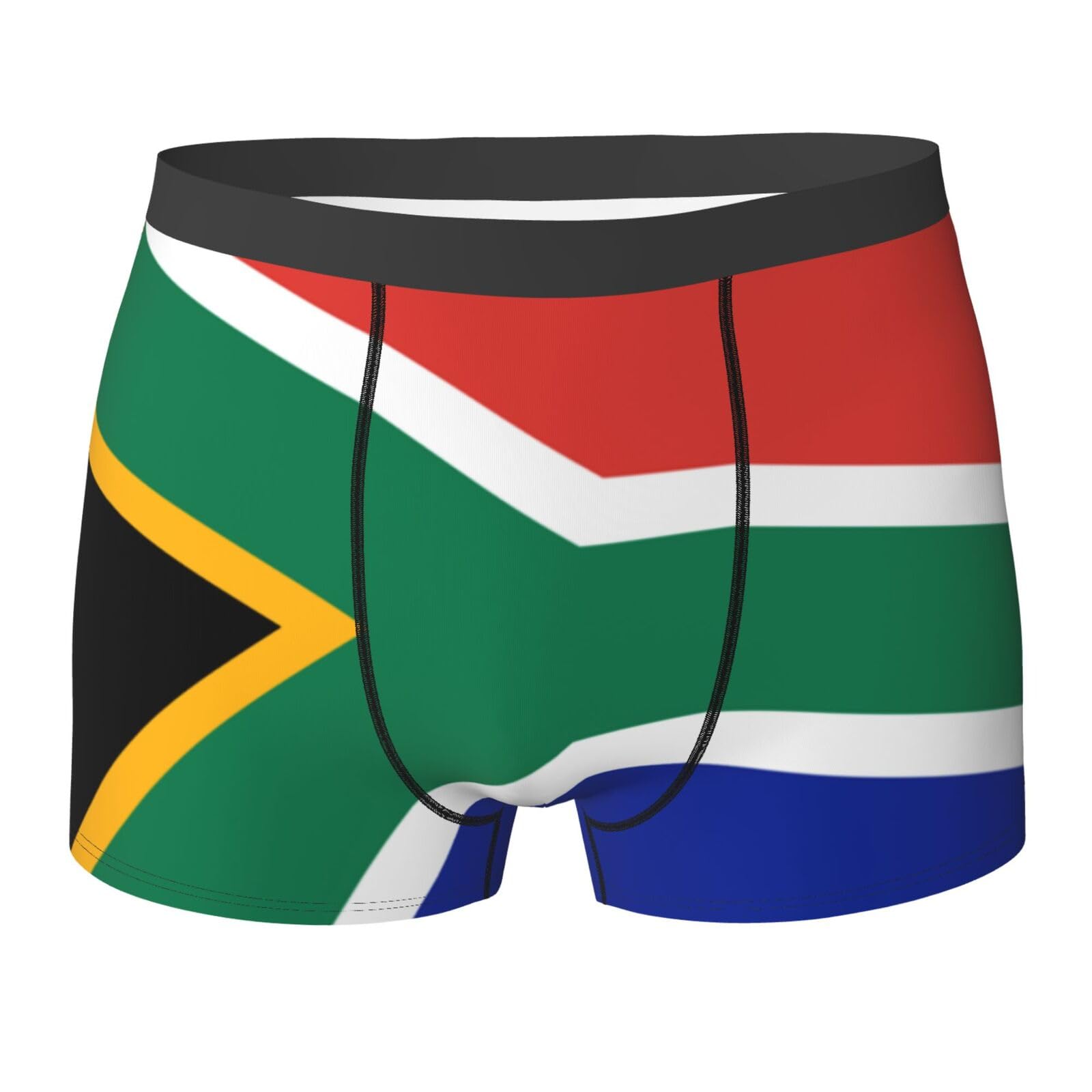 WURTON South Africa Flag Print Mens Underwear Cotton Boxer Briefs Comfy Breathable Underwear Tagless Wide Waistband, Black, S