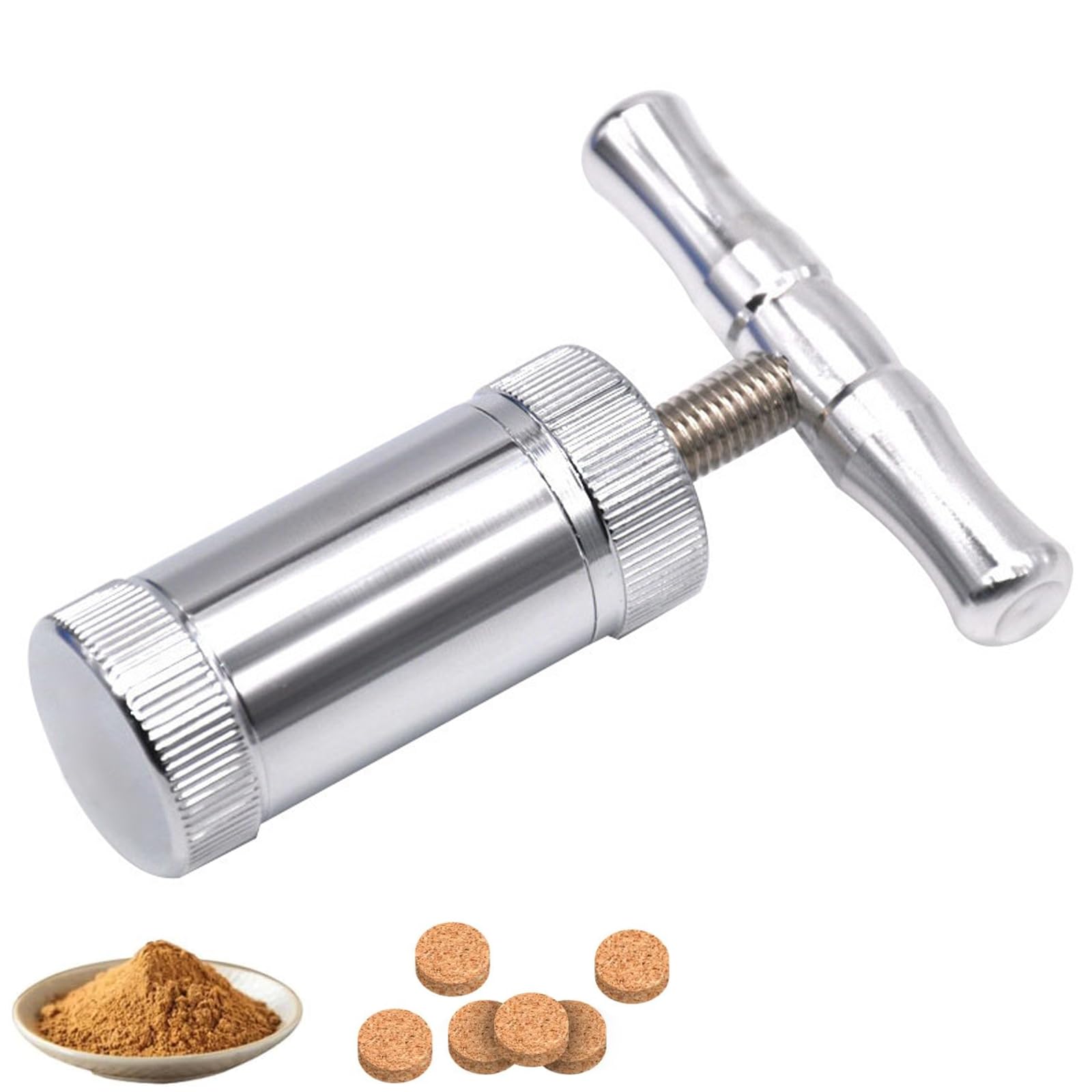 Silver Manual Herb Spice Pollen Press, Heavy Duty Compressor Tool