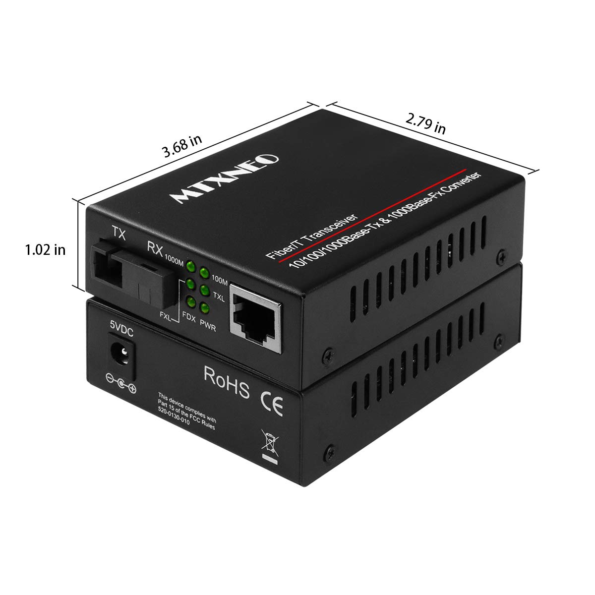 Une Paire de Convertisseur de Média à Fibre Gigabit 10/100/1000M RJ45 à 1000M Fibre Optique Simple Mode SC, Module Intégré jusqu'à 20 km (avec Adaptateur Secteur Européen)