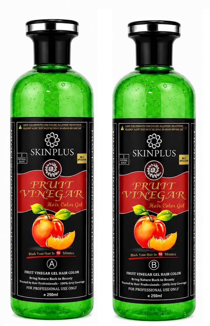 SKINPLUS Ammonia Free Fruit Vinegar Hair Color Gel | Natural Black | Nourishing Hair Dye with Shine & Softness | 250ml × 2