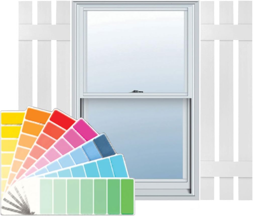 Ekena Millwork Lifetime Vinyl LS3S12X04700PG Standard Three Board Spaced, Board-n-Batten Vinyl Shutters, w/Installation Shutter-Lok's & Matching Screws (Per Pair), 12'W x 47'H, Paintable 12"W x 47"H Paintable