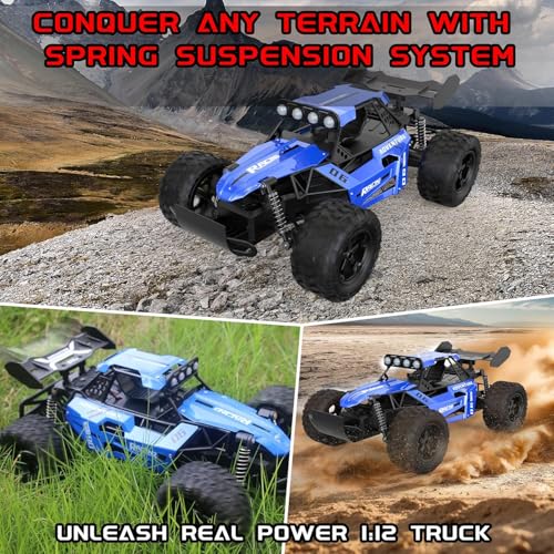 Image of RC Monster Truck for Kids 4-8 Years, 1:12 Scale Fast Remote Control Car 25KM /H High Speed Off Road 4WD RC Car with Alloy Body, LED Lights, 2.4GHz Big Wheel Racing Toy Gift for Boys Girls. (1:12)