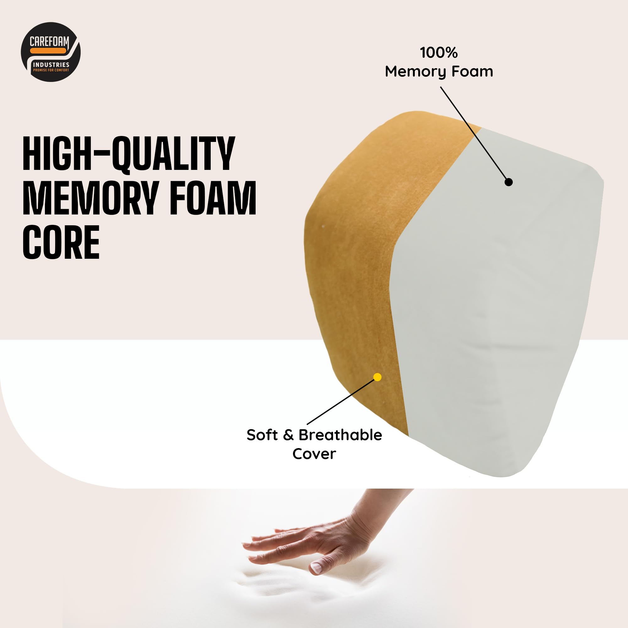 CareFoam Ultimate Memory Foam Car Neck Rest Pillow, Comfortable Rides, Superior Neck Support Cushion, Relieves Neck Pain, Tan Velvet Cover | 14 x11 x5 Inch | Small Pack of 1 1