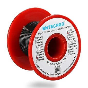 BNTECHGO 28 Gauge Silicone Wire Spool 100 ft Black Flexible 28 AWG Stranded Tinned Copper Wire