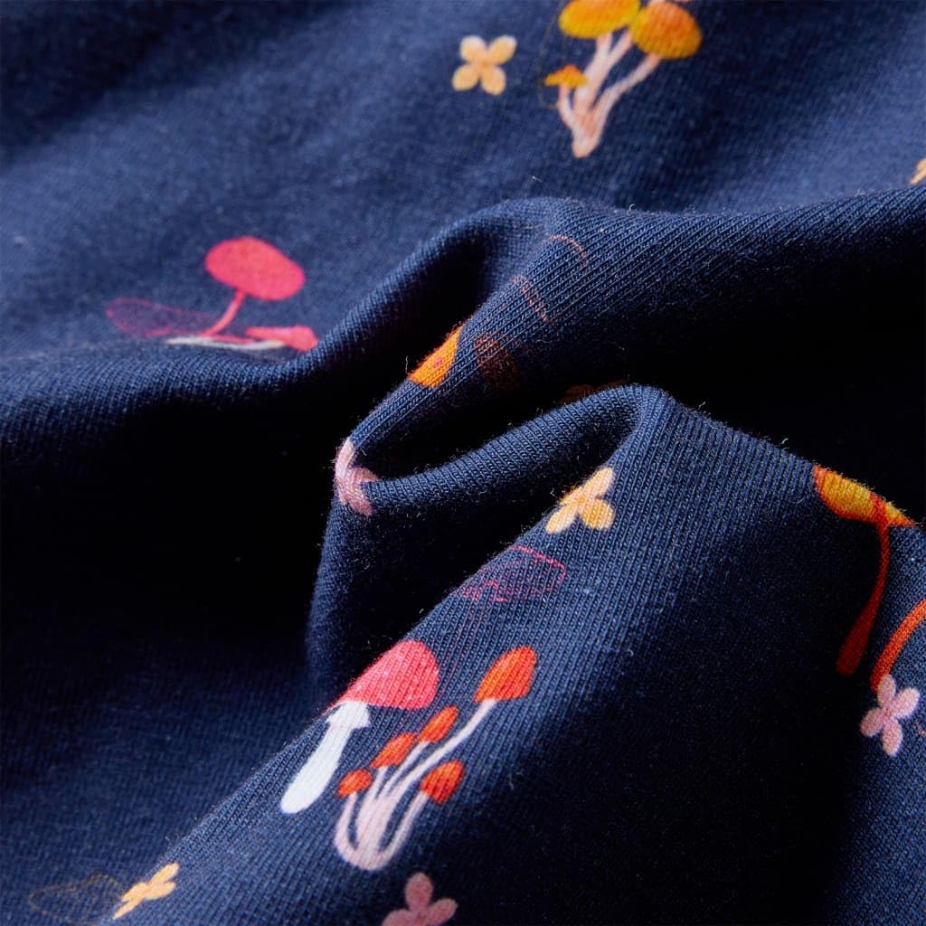Gonna per bambini blu navy, motivo fungo, in morbido cotone, elastan, elastico in vita, pieghe plissettate, per anni, lavabile in lavatrice