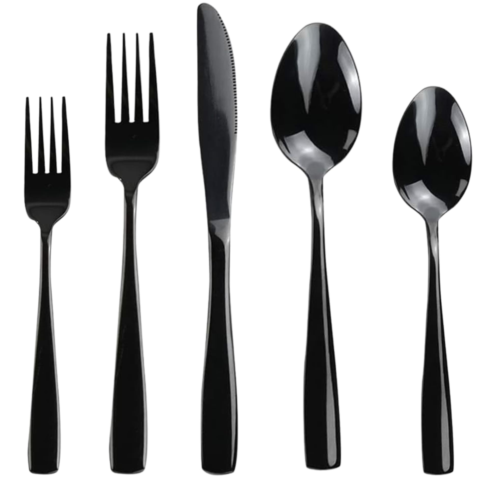 5 Pcs Black Cutlery Set for Dining Table The Perfect Mirror Polish Hevy Duty Tableware Including Dinner Spoon, Dinner Fork, Dinner Knife, Dessert Spoon & Dessert Fork