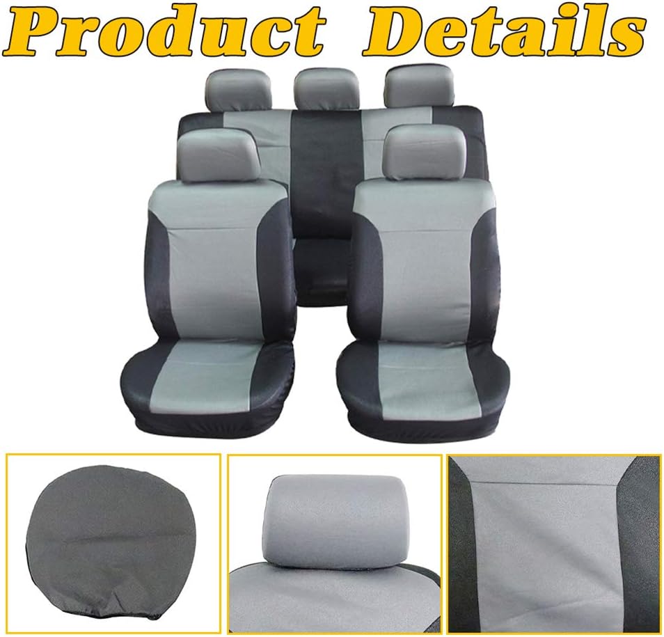 ECCPP Universal Car Seat Cover w/Headrest - 100% Breathable Embossed Cloth Stretchy Durable for Most Cars Trucks Vans(Black/Gray)