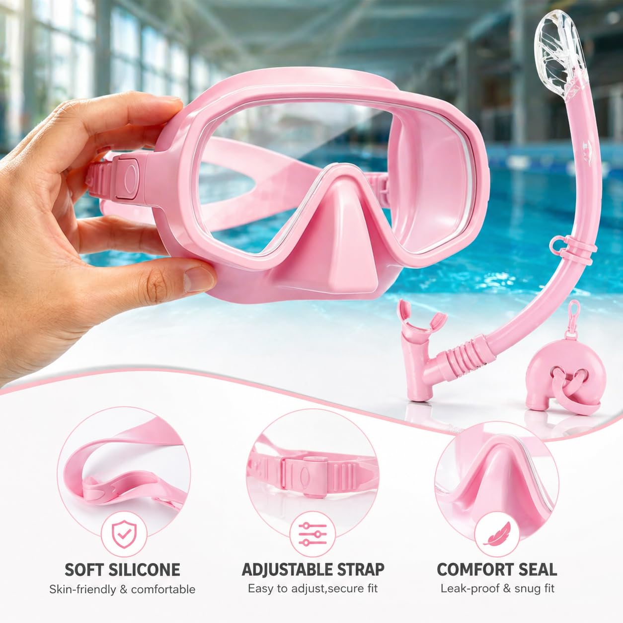 Qingning Set da snorkeling per adulti, con boccaglio e occhiali da immersione, maschera subacquea e boccaglio asciutto, maschera subacquea impermeabile con boccaglio asciutto per snorkeling