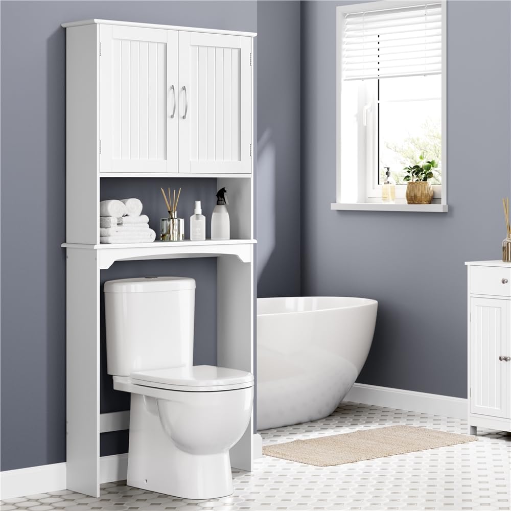 Yaheetech Mobile per Lavatrice Mobiletto da Terra sopra WC Scaffale sopra Toilette con Ripiano e Ante Organizzatore Bagno Design Moderno 75 x 23 x 180 cm