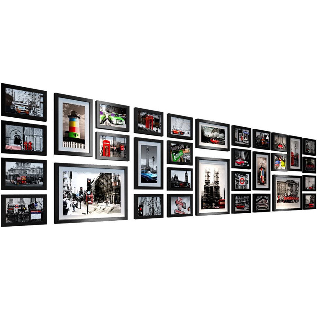 Photo FramesMulti-frame European Photo Wall, Solid Wood, Combination Frame Walls Decor Living Room Bedroom (Black Set) -LI JING SHOP