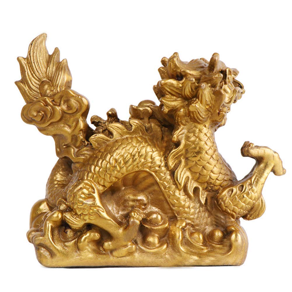 Skulptur Figur Chinesische Feng Shui Drachenfigur,Drachenstatue Für Glück & Erfolg Golden 6.3inch