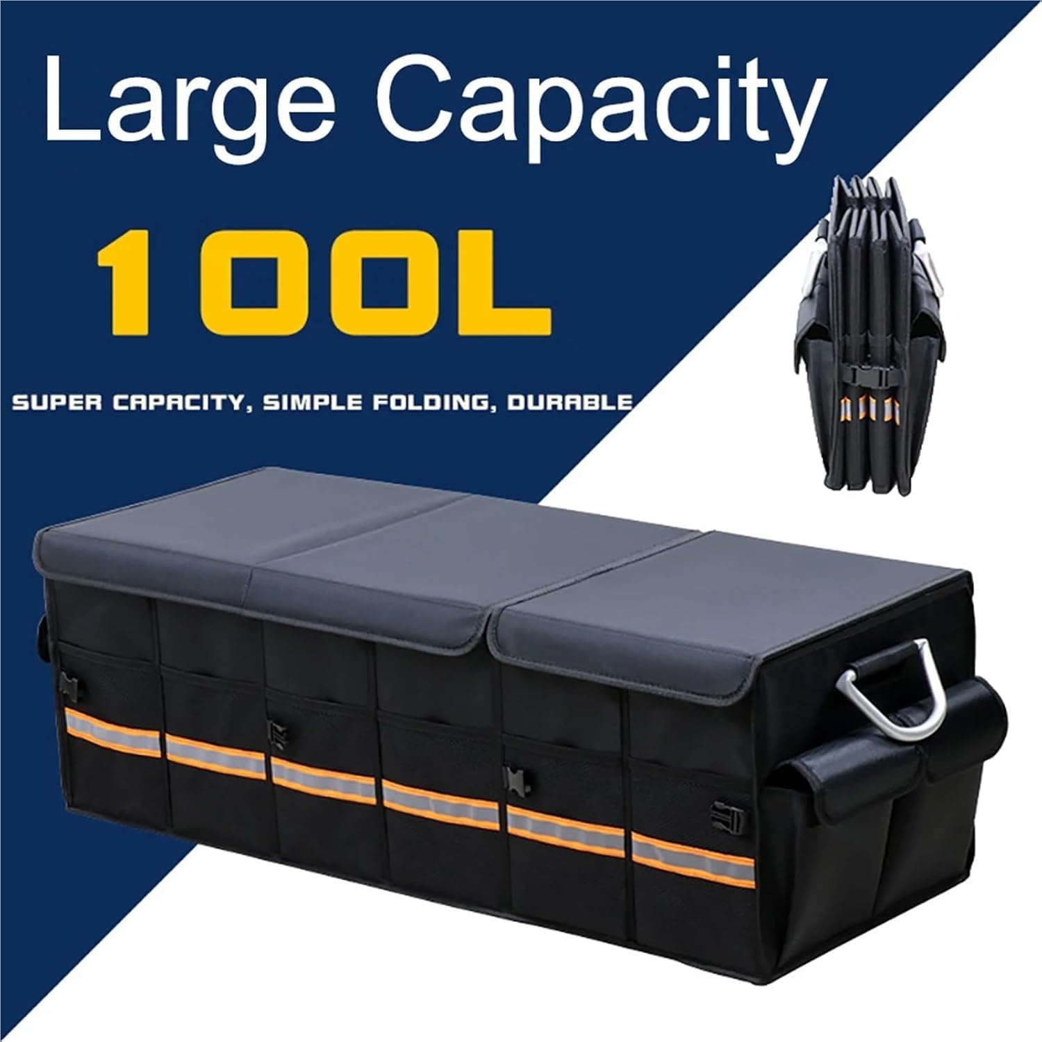 Organizador Maletero Coche Grande, Organizador de Maletero de Coche para Almacenamiento, Caja Plegable con Compartimentos, Tapa y Bolsa Impermeable, Base Antideslizante