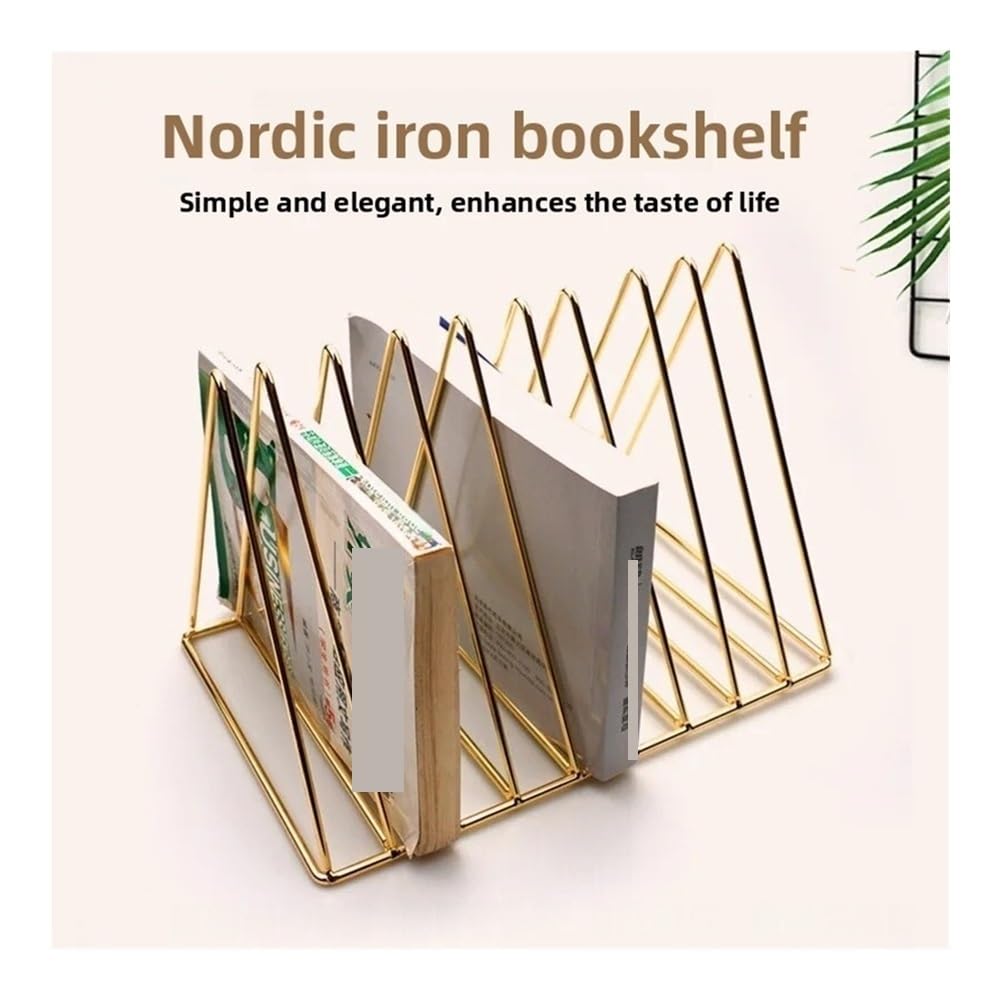 Stojak na dokumenty Regał na książki Iron Triangle, biurko do nauki, stojak na czasopisma, artykuły biurowe, edukacyjne i kulturalne(Gold)