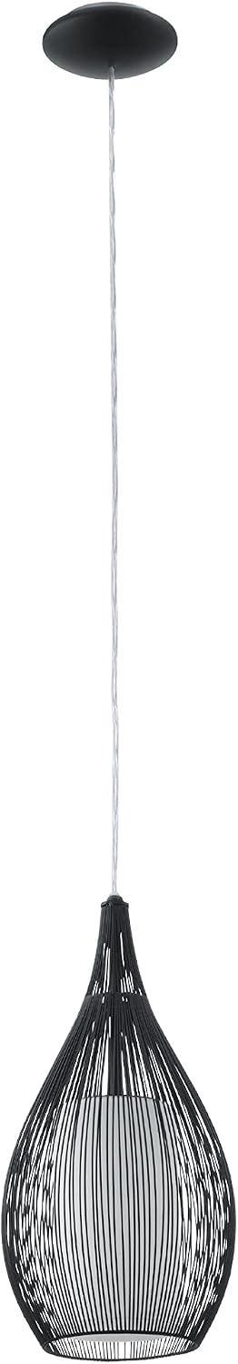 EGLO 92252A Razoni 1-Light Pendant Hanging Adjustable Lighting Fixture with Steel Shade for Kitchen Island, Hallway, and Dining Room, 7.5-Inch, Black