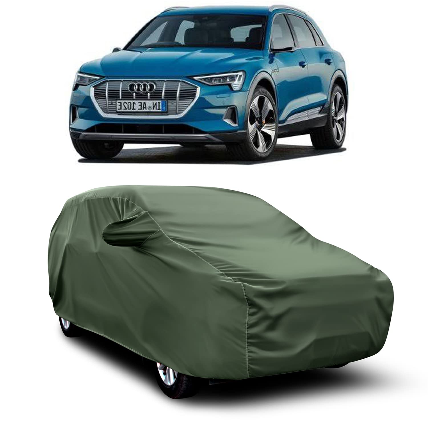 AOSIS® 100% Waterproof Car Body Cover Compatible with Audi E-Tron with Mirror Pocket | 3 Layered Thick Fabric | 100% Rain Proof | Weather Proof | Dust Proof (Olive Green)-image-18