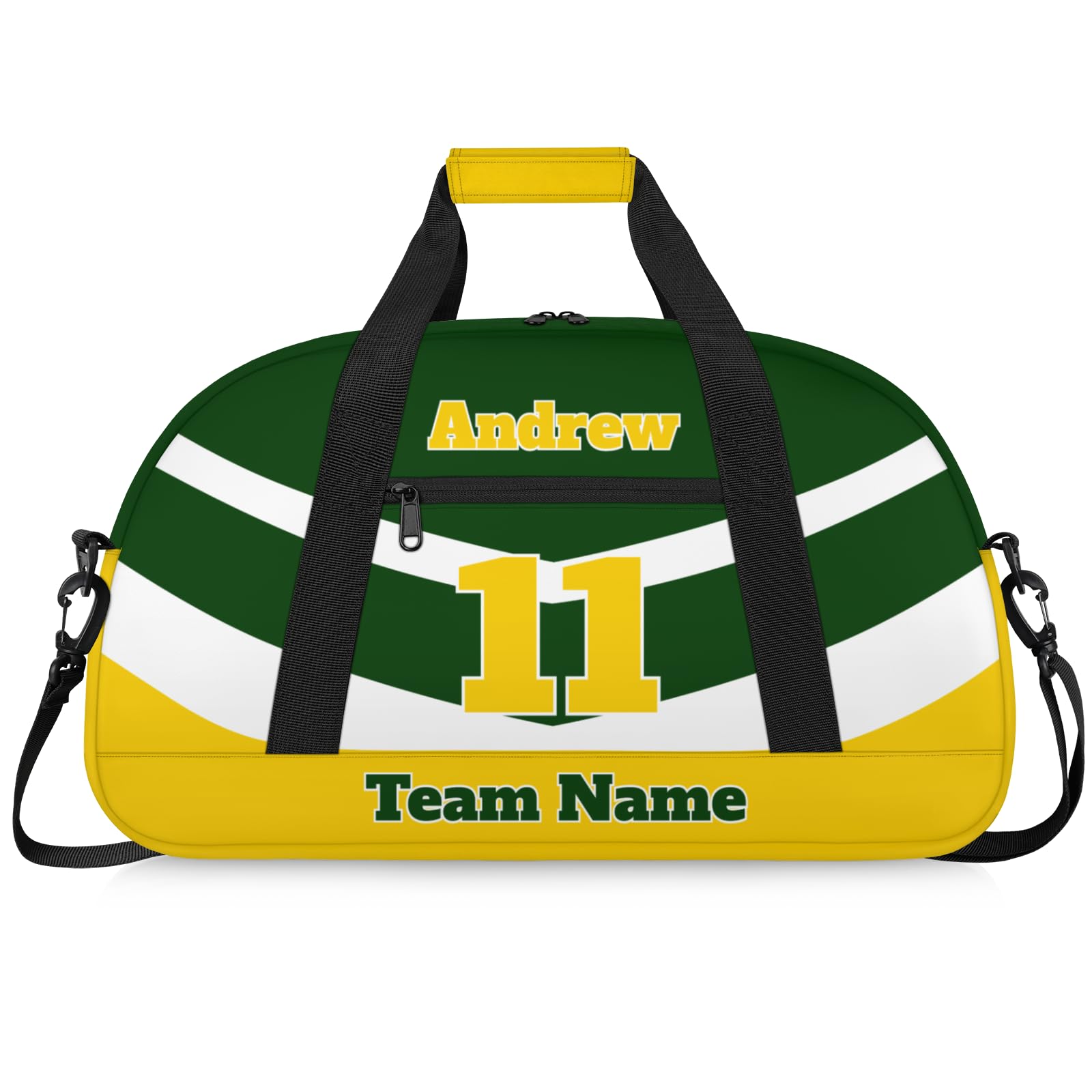 Personalised Sports Duffle Bag | Custom Name Gym Bag with Shoulder Strap | Water-Resistant Football Rugby Basketball Volleyball Training Kit Bag for Teams | N-Green Yellow