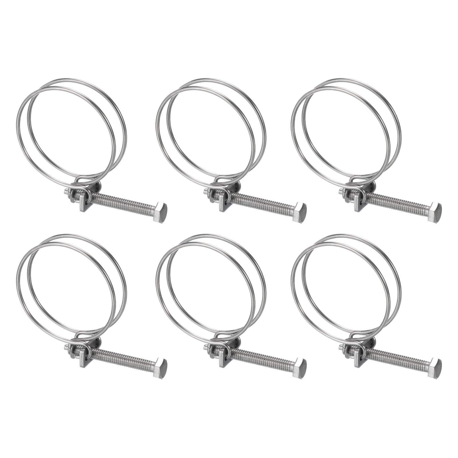 Photo 1 of uxcell 6Pcs Double Wire Hose Clamp, 45-50mm Adjustable Stainless Steel Wire Hose Clips with M6 Bolt for Dust Collection Hose, Pump Hose Pipe