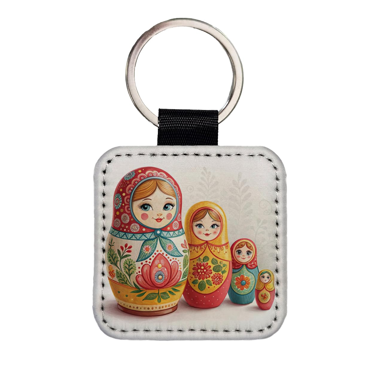 Blooza Blooza Matryoshka Russian Nesting Dolls Square Faux Leather Keychain