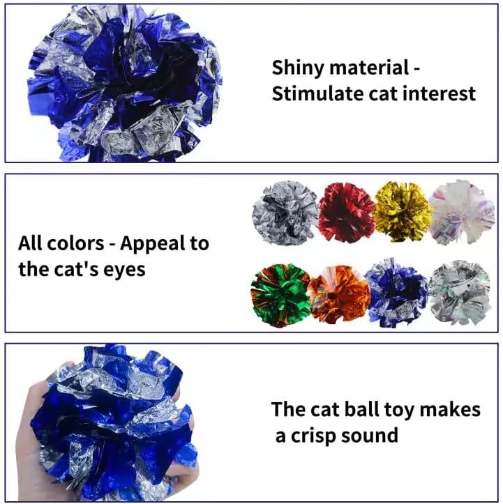 Miniatura 3 de Andiker Pelotas arrugadas para gatos de 3.54 pulgadas, 4 unidades, coloridas y brillantes, ligeras, fáciles de transportar, juguetes interactivos