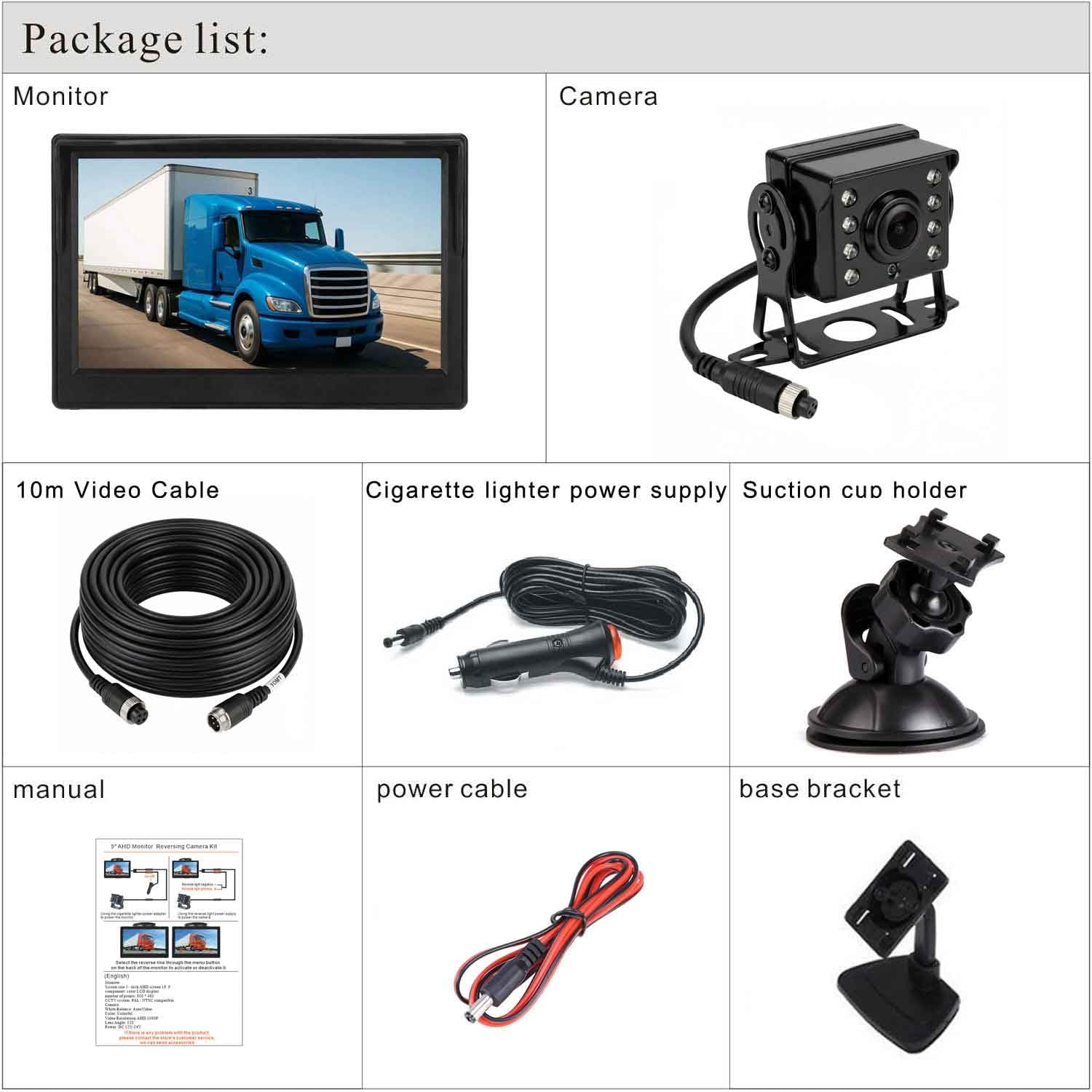 4Pin Auto-Rückfahrkamera Parkassistenzsystem, 12V-24V 5 "TFT LCD HD Farb-Rückfahrmonitor + 8 LEDs Nachtsicht wasserdichte Rückfahrkamera