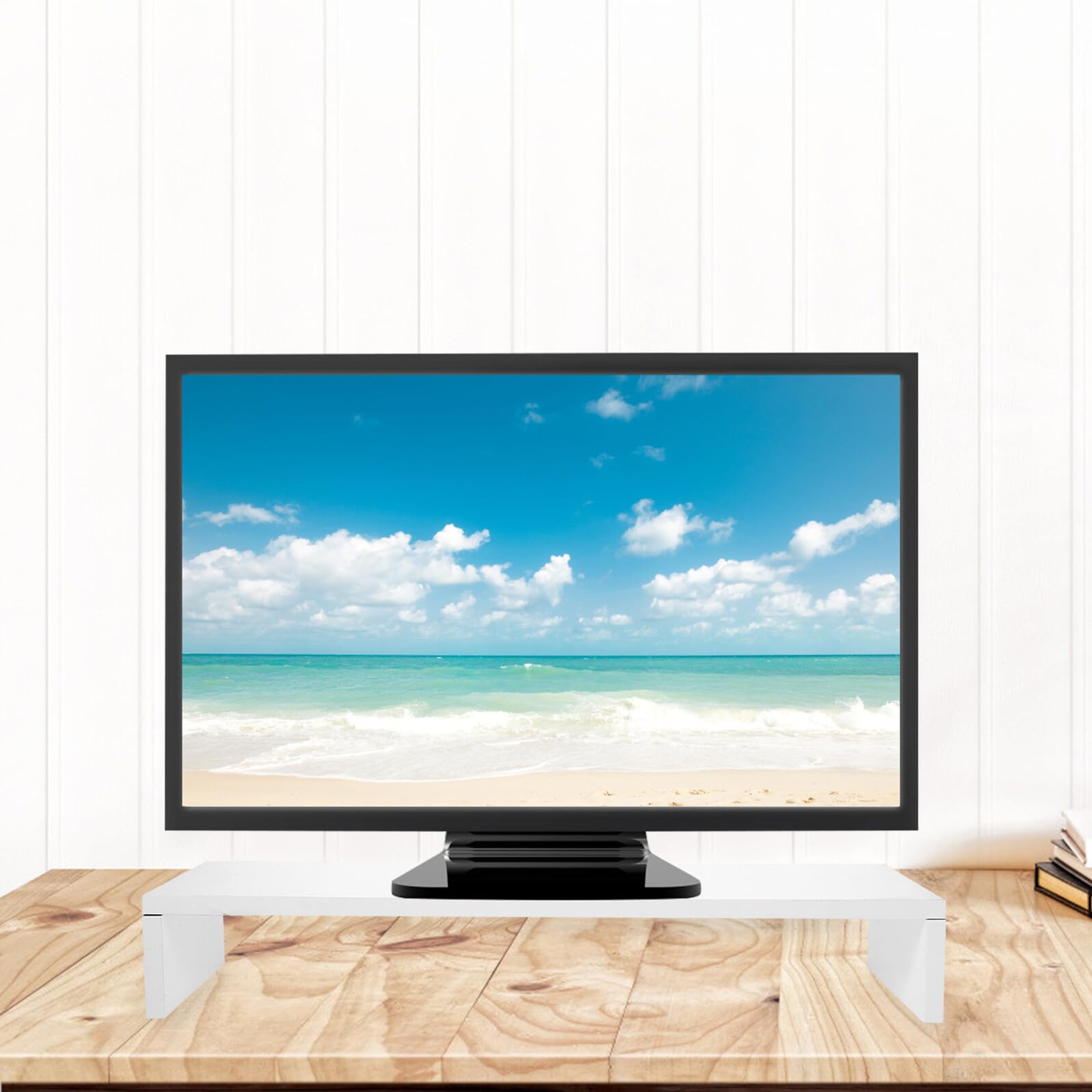 OUNONA Supporto per Monitor da Scrivania Bianco Multiuso Rialzo Schermo in Pannello Spesso Stand per Notebook e TV Design Elegante e Salvaspazio