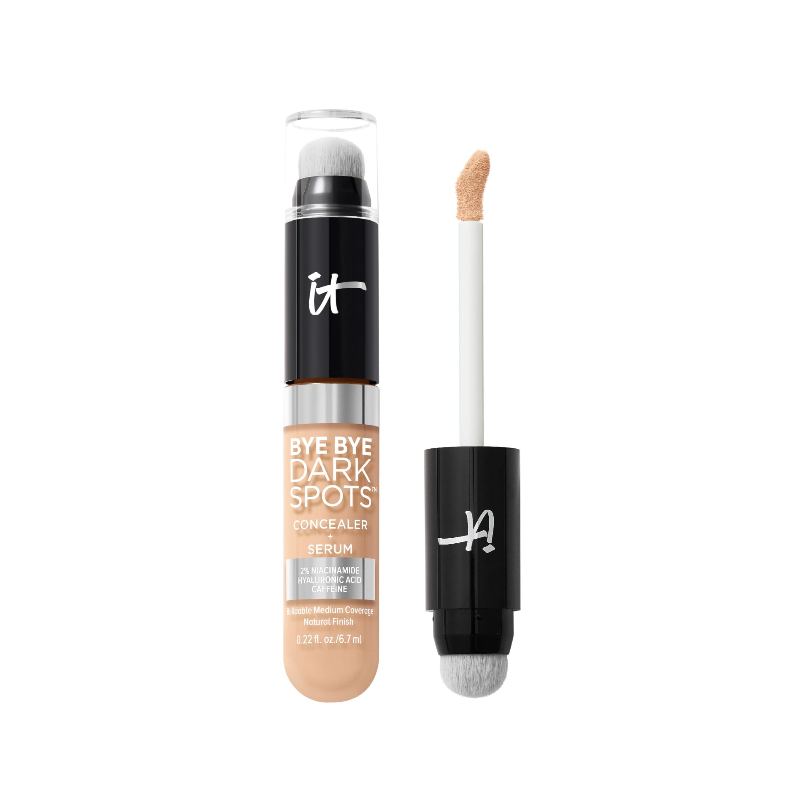 Bye Bye Dark Spots Concealer + Brightening Serum – 2% Niacinamide, Hyaluronic Acid & Caffeine - Medium Coverage, Natural Finish, All Skin Types - 0.22 fl oz