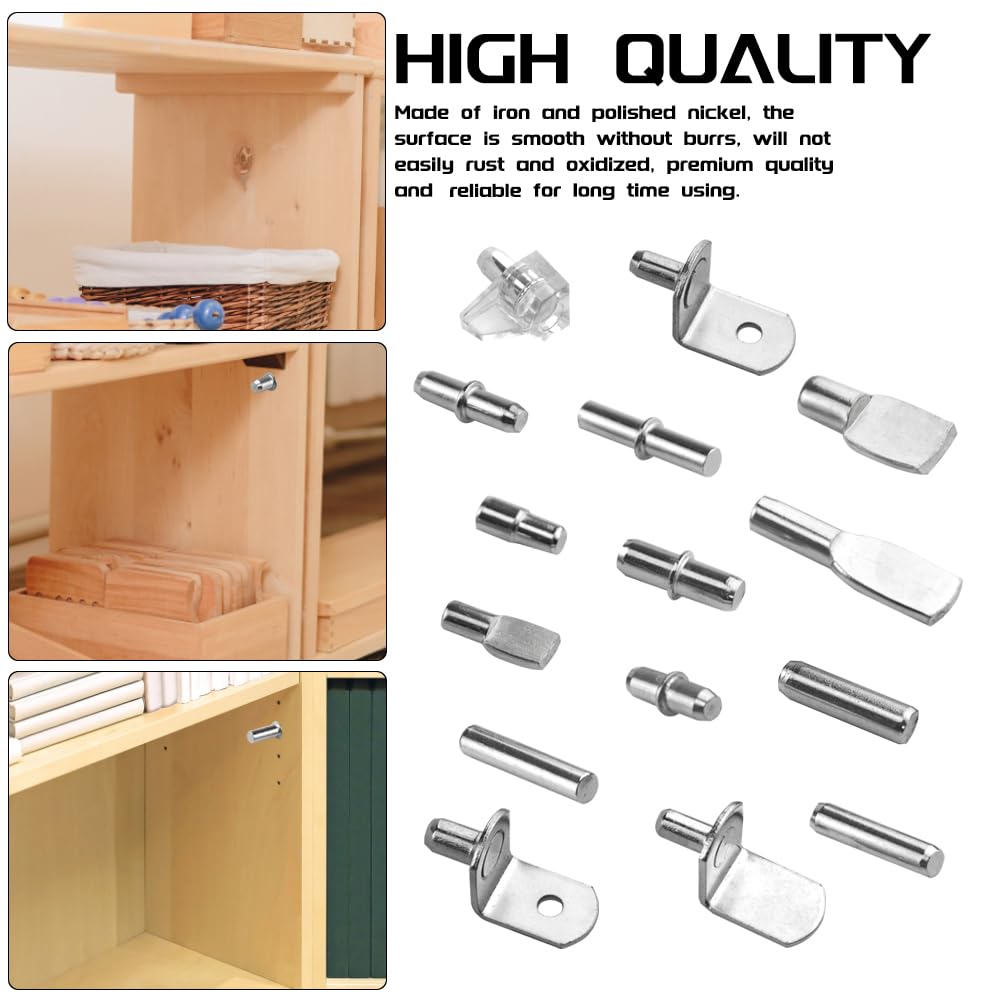 WMYCONGCONG 150 PCS Shelf Bracket Pegs Kit, 7 Styles Shelf Pins Shelf Support Pegs Cabinet Shelf Holders Pegs for Shelves Book Shelf Closet Metal Nickel Plated — Amazon image 5