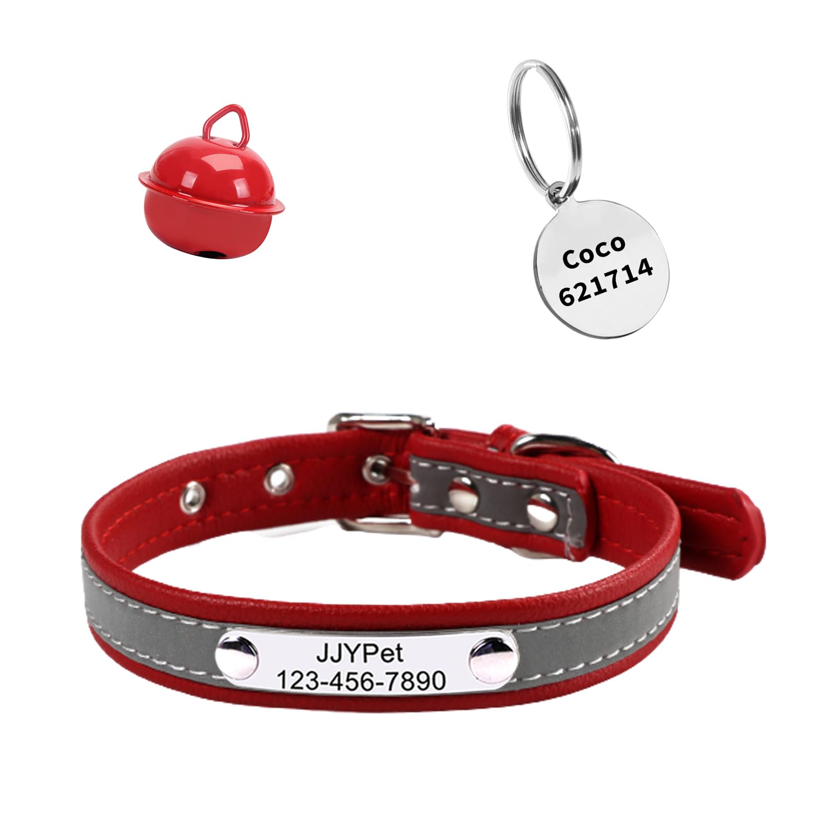 Personalized Reflective Cat Collars with Name Tag and Plated,Engraved Custom Cat Collar with Name and Phone,Kitten Collar with Safety Buckle Adjustable for Cats and Kitten(Red)