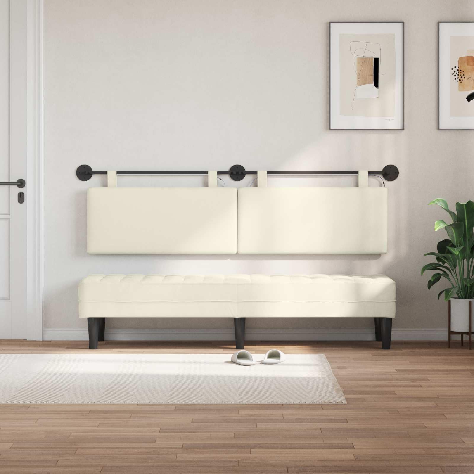 Wiszący zagłówek z kremowego materiału sztruksowego z oświetleniem LED, 170 x 55 cm, miękka tapicerka, montaż na ścianie, wszechstronne jako oparcie i narzuta na łóżko do sypialni, pokoju