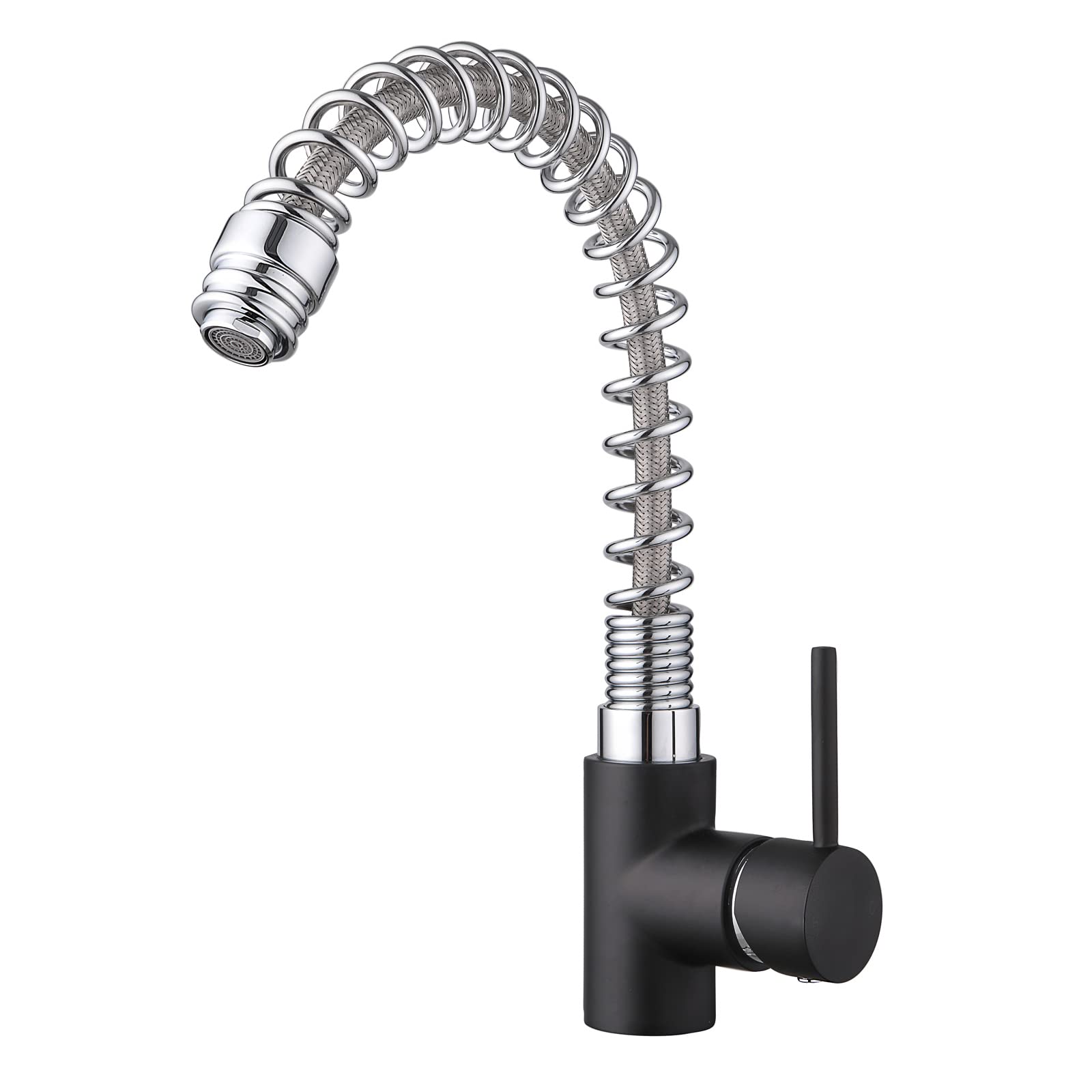 JASSFERRY Kitchen Mixer Tap Heavy Duty Brass Black Body Single Lever Monobloc Sink Faucet with Chrome Spring Swivel Spout