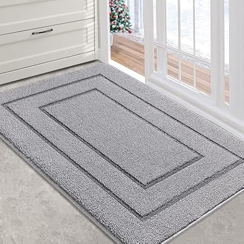 REFETONE Indoor Door Mat, Front Door Rug 24"x36" Rubber Backing Non Slip Absorbent Door Mats, Resist Dirt Entrance Doormat Inside Floor Mats for Entryway, Machine Washable Low-Profile Doormat, Grey Cover