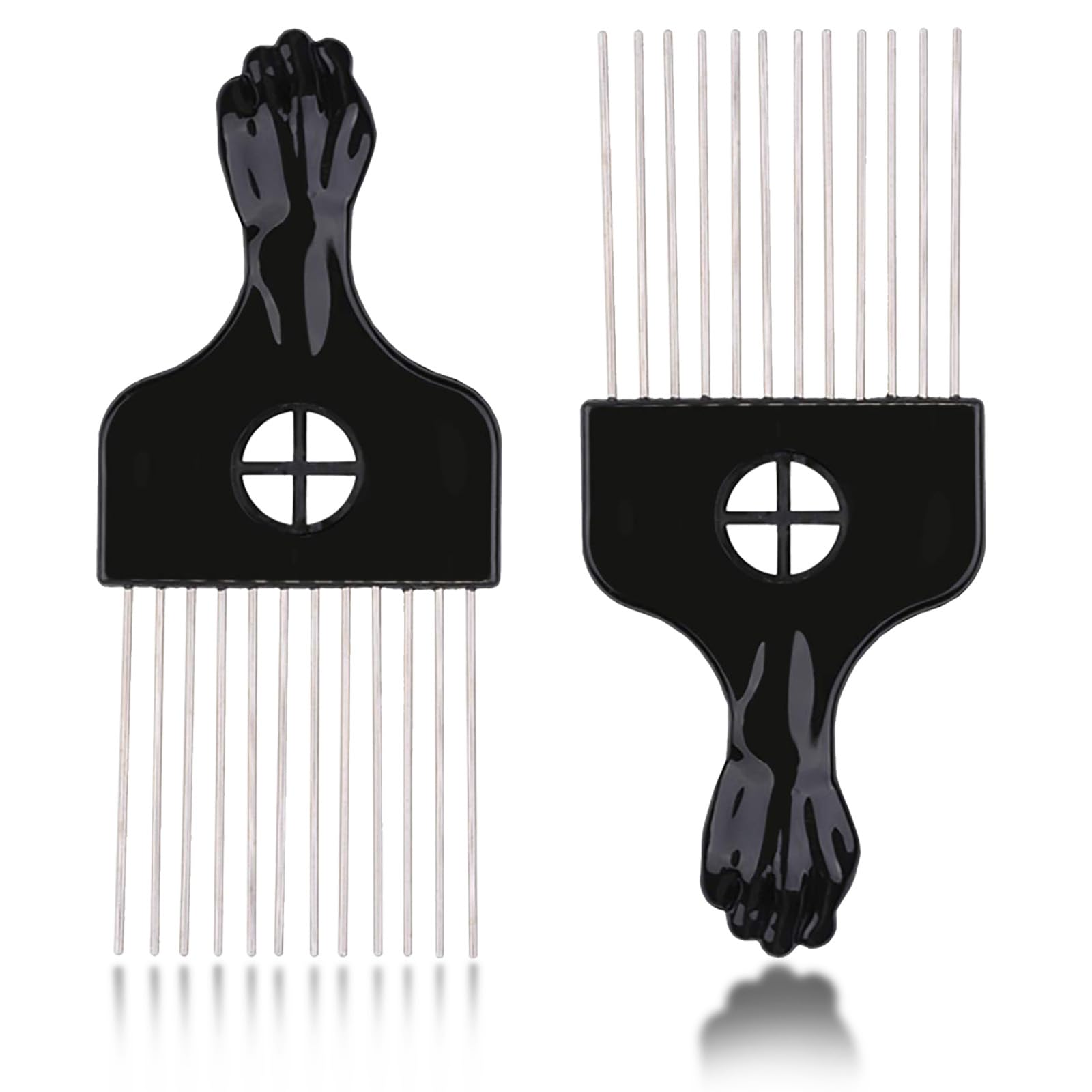 Pack of 2 Afro Pick, Hair Pick, Metal Pick Comb, Detangle Wig Braid Hair Styling Comb, Hair Comb Pick