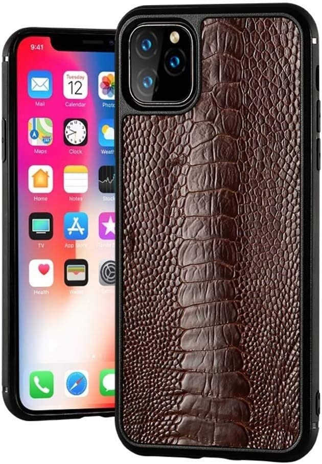 Étui en cuir d'autruche marron haut de gamme pour iPhone 11 Pro Max