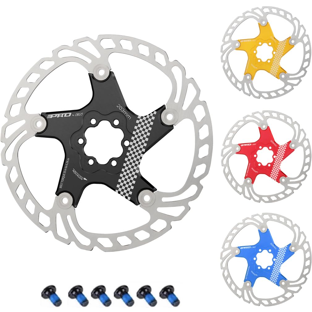 CYSKY Floating Bike Disc Brake Rotor 6 Bolts 140mm 160mm 180mm 203mm CNC Machined Stainless Steel Brakes Rotors for Ebike Road Bike MTB BMX Gravel Bike (Black, 203mm)