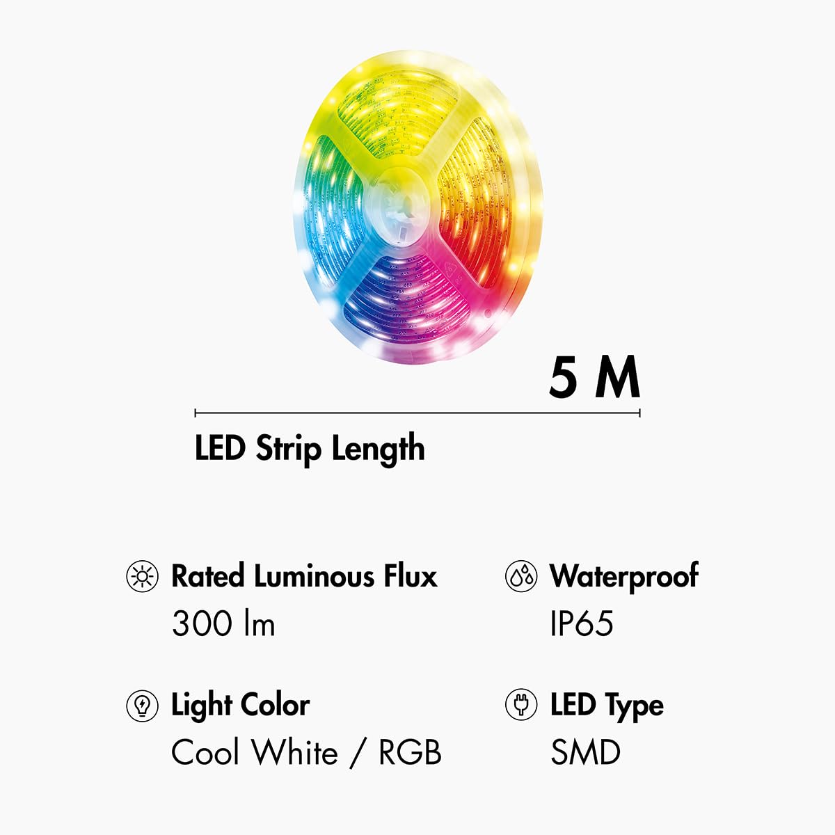 LogiLink SH0127 - Wi-Fi Smart Home taśma LED RGB + W, samoprzylepna, 300 lm, kompatybilna z Tuya, obsługuje Amazon Alexa i Google Home, 5 m