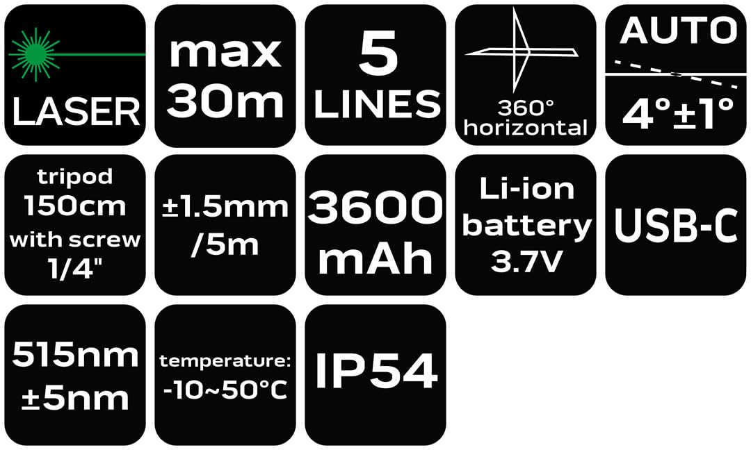 NEO TOOLS Set laser a linee incrociate a 360 gradi, 30 m, linee laser verdi