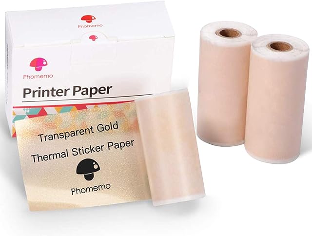 Phomemo Printer Paper - M02/M02Pro/M02S/M03/M03AS/M04S Mini Sticker Printer Paper, Gold Mini Pocket Pinter Paper - 53mm x 3.5m Self-Adhesive Sticker Paper, 3 Rolls