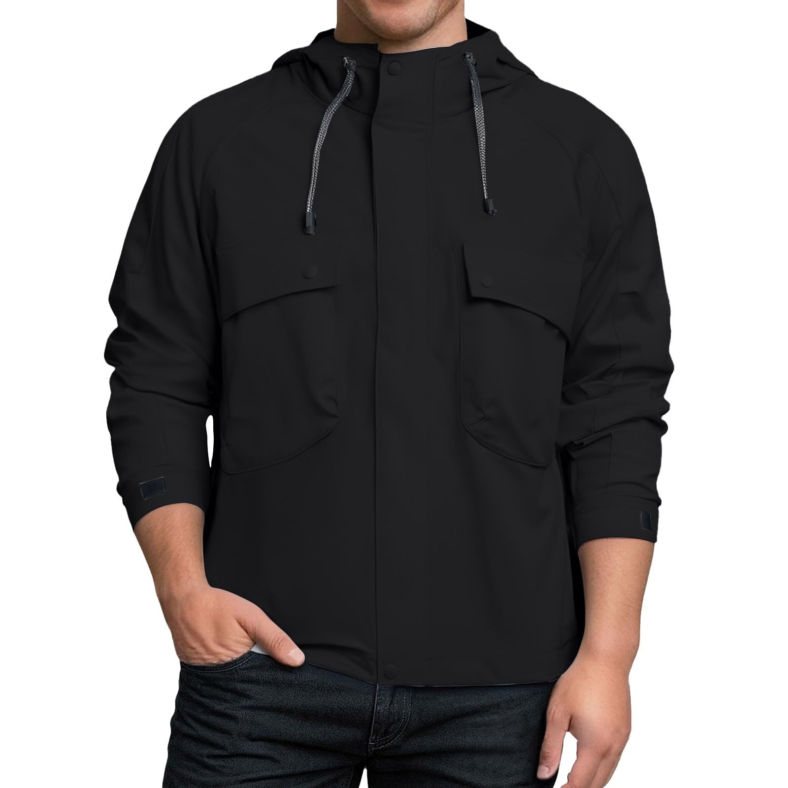 Generisch Giacca impermeabile da uomo, sottile, leggera, in softshell, con cappuccio, giacca a vento con tasche, tinta unita, per attività all'aperto, con coulisse, per il tempo libero, traspirante