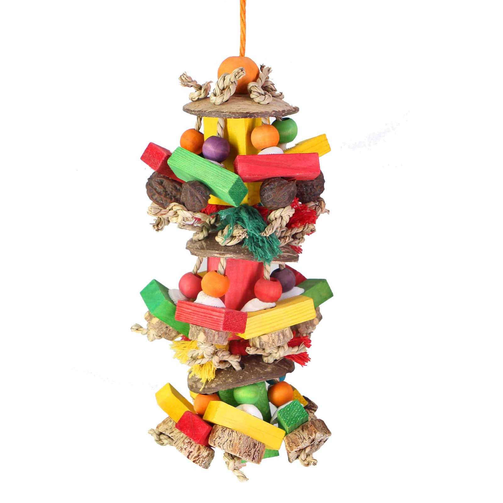 Jouets pour perroquets Jouets pour perruches et Accessoires, Jouets à mâcher pour Oiseaux avec Noix Naturelles, Jouets de Cockatiel Blocs en Bois colorés pour perruches Gris d'Afrique Amazone Mini