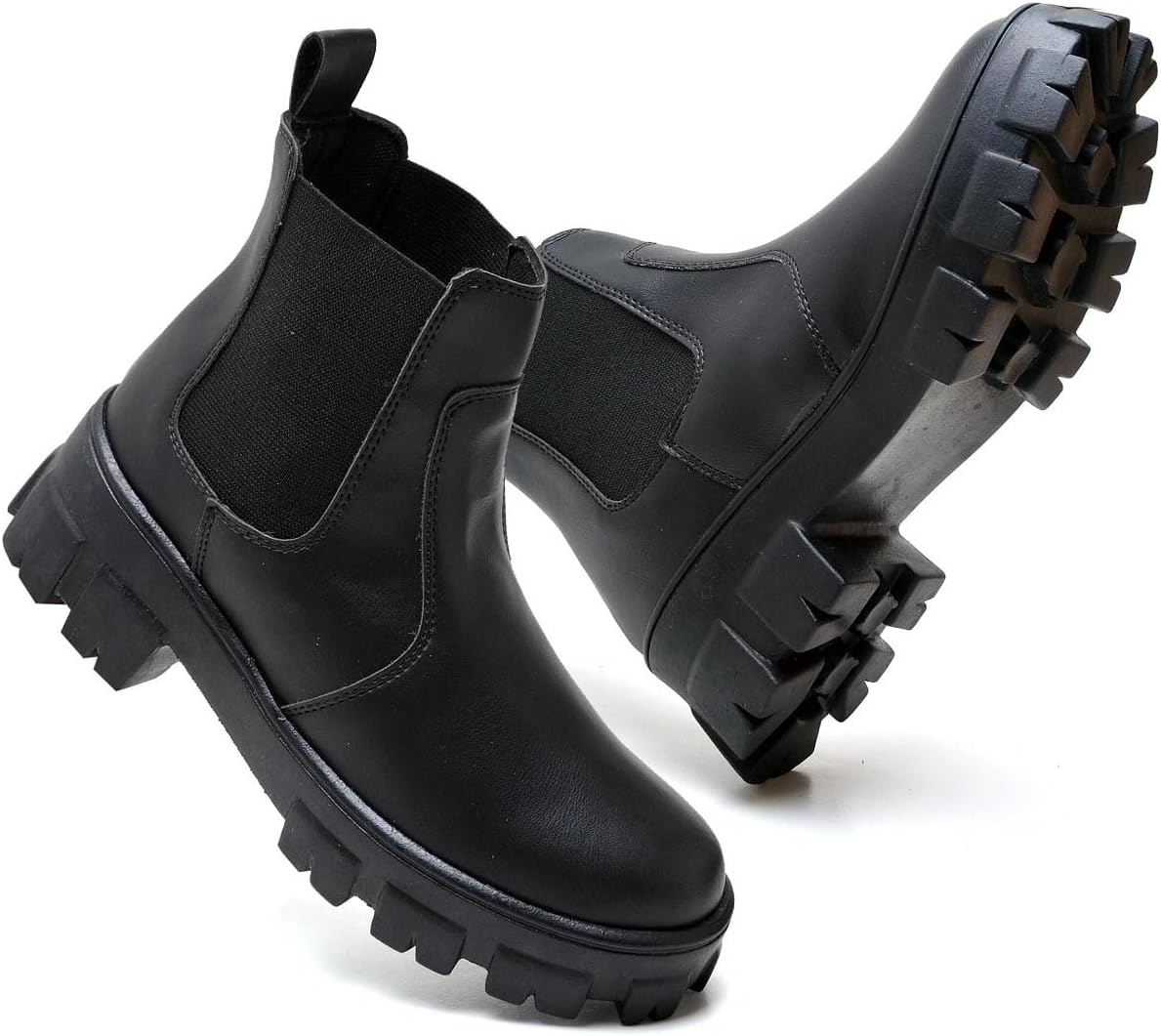 Bota Feminina Tratorada Coturno Chelsea Cano Curto Estilo e Conforto Urbano Casual Botinha Estilosa Elástico Lateral