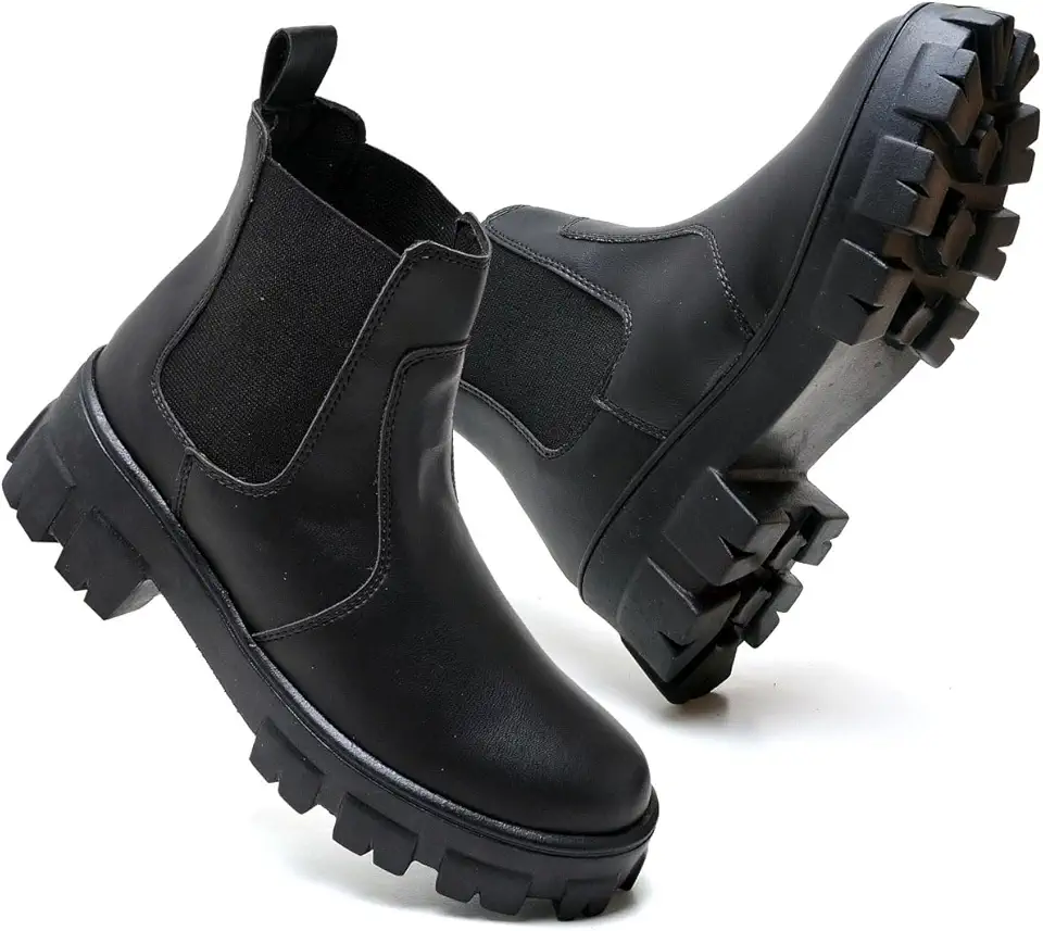 Bota Feminina Tratorada Coturno Chelsea Cano Curto Estilo e Conforto Urbano Casual Botinha Estilosa Elástico Lateral
