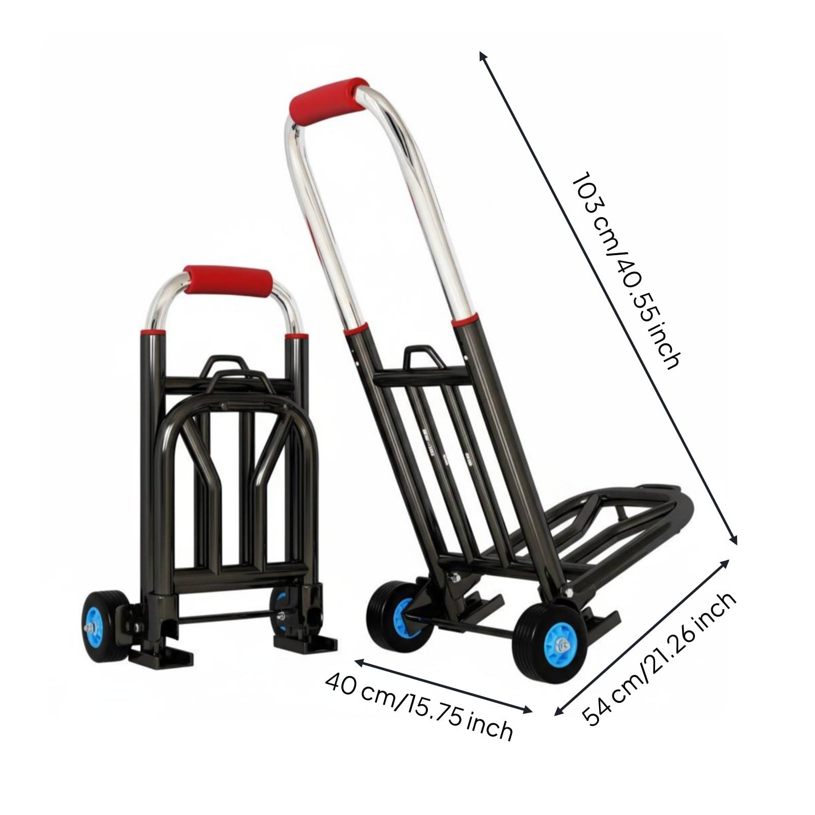 Gepäckwagen Klappbarer Handwagen Sackkarre Transportkarre Plattformwagen mit Teleskopgriff aus Metall Und Gummi für Stabile Traglast Und Leichtes, 28MM, Deluxe Verst. Gummi