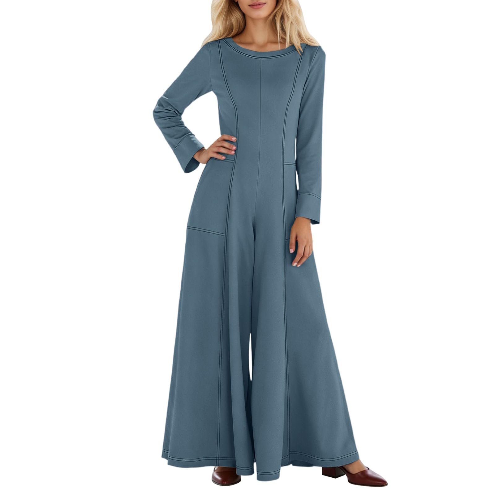 Combinaison Femme Élégante et Confortable à Manches Longues avec Détails Contrastés et Coupe Large pour un Style Quotidien Optimal