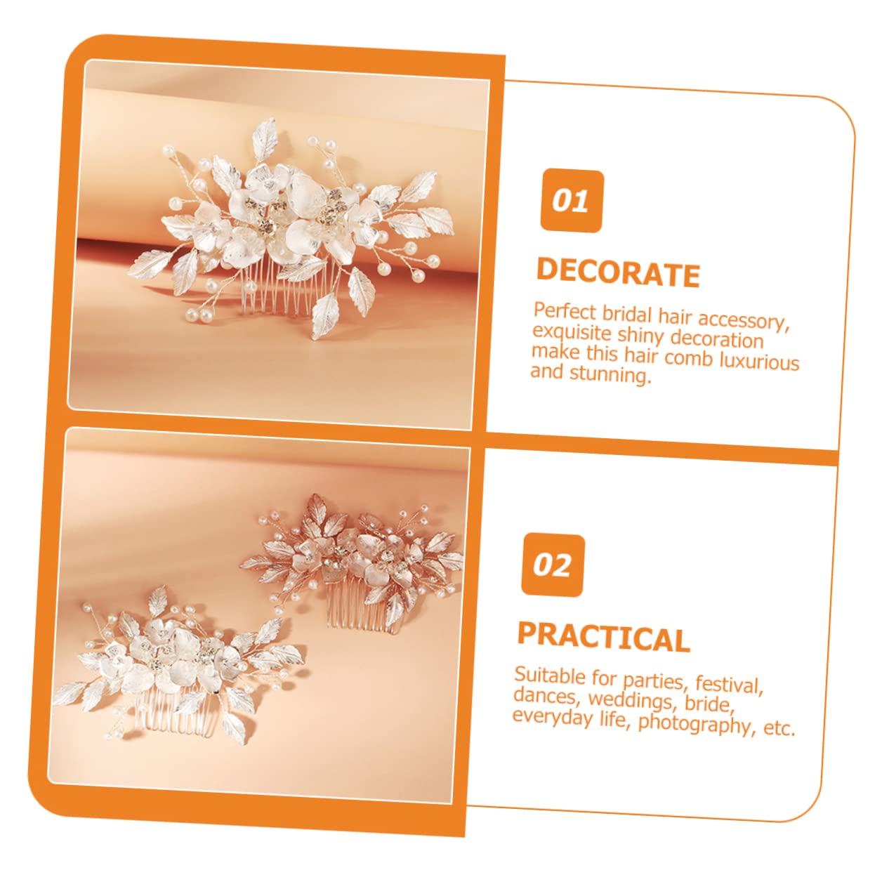 Didiseaon 3pezzi Pettinino Per Sposa Con Fiori e Foglie Eleganti Accessorio Per Da Cerimonia Nuziale Fermaglio Brillante Per Matrimonio Comodo e Facile Da Indossare Decorazione Di Per
