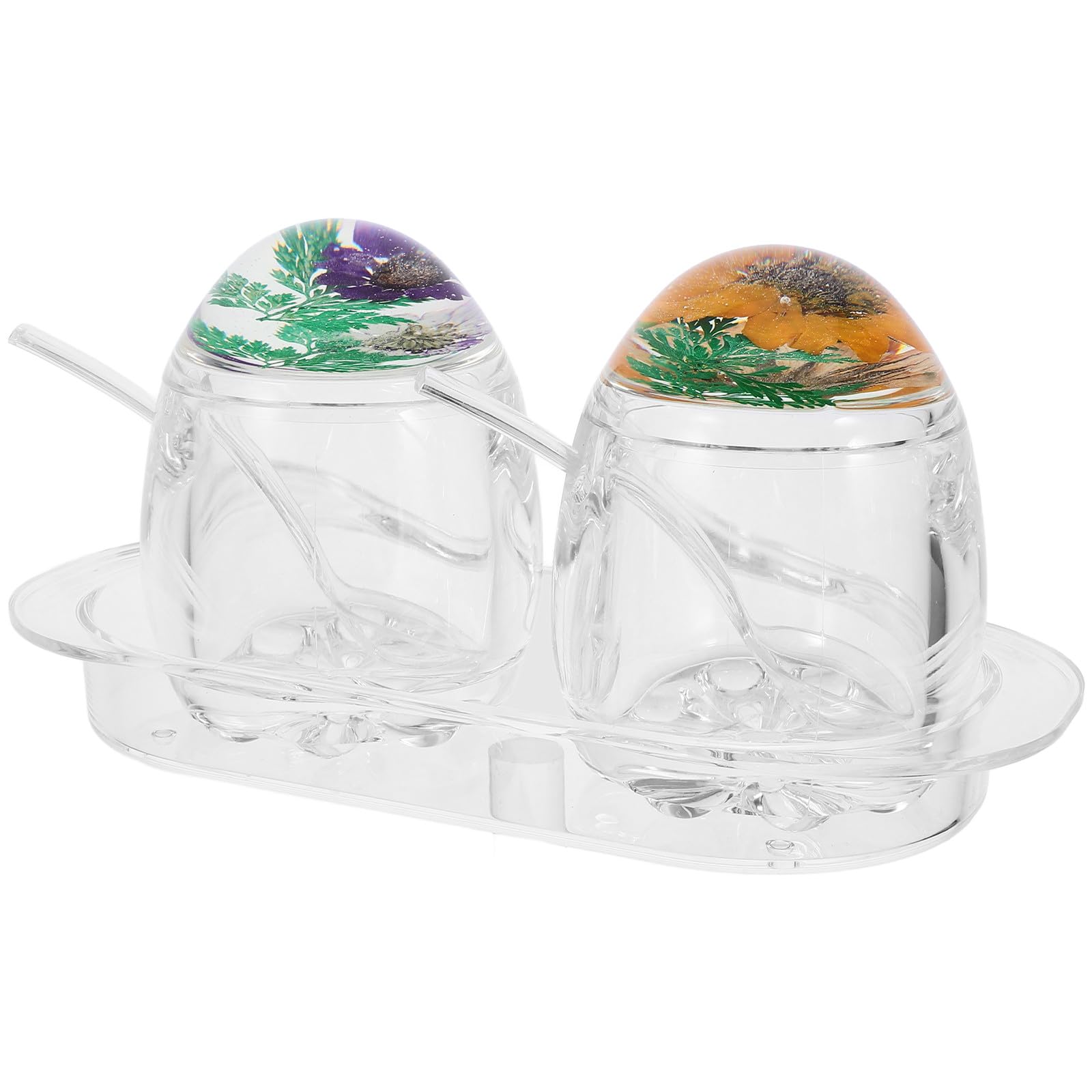 Set di 2 Contenitori per Spezie in Acrilico Coperchio Floreale, Barattoli Porta Spezie da Cucina, Accessori per Conservazione Condimenti Stili multipli