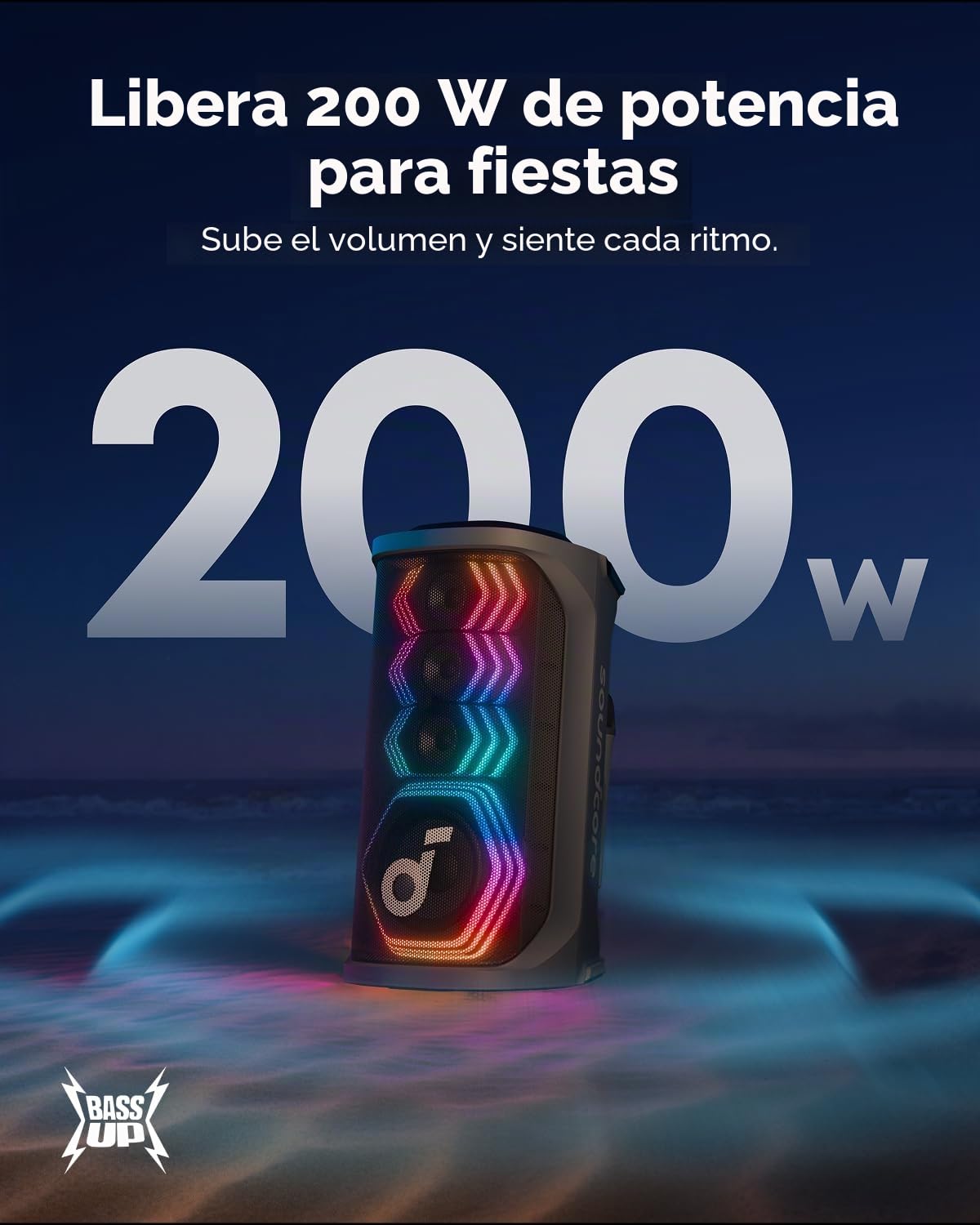 Soundcore Rave 3S Altavoz Bluetooth para Karaoke 200 W | 2 micrófonos inalámbricos, eliminación de voz con IA, potenciador de voz, reverberación y luces, 12 h