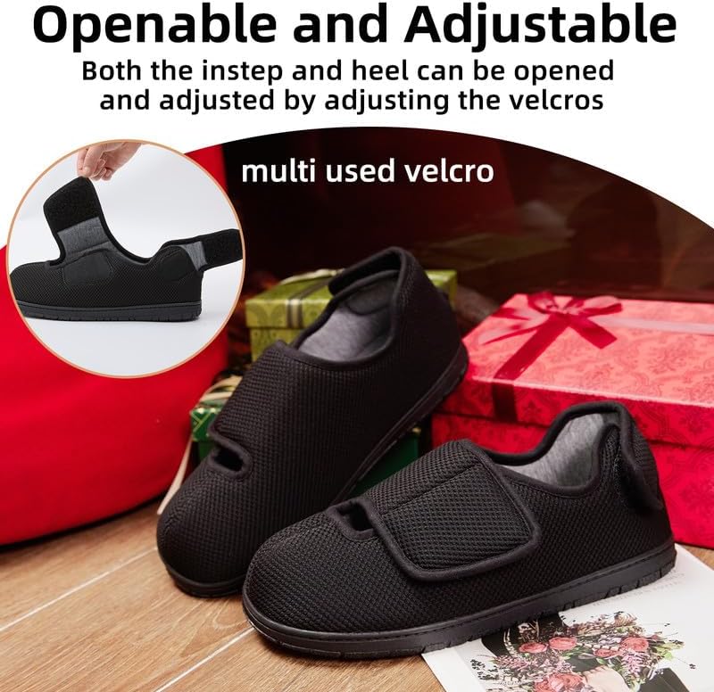 WALKFUN Men's Diabetic House Shoes Mesh Memory Foam Indoor Slippers Removable Insole Adjustable Slip on Slippers for Men - Image 4