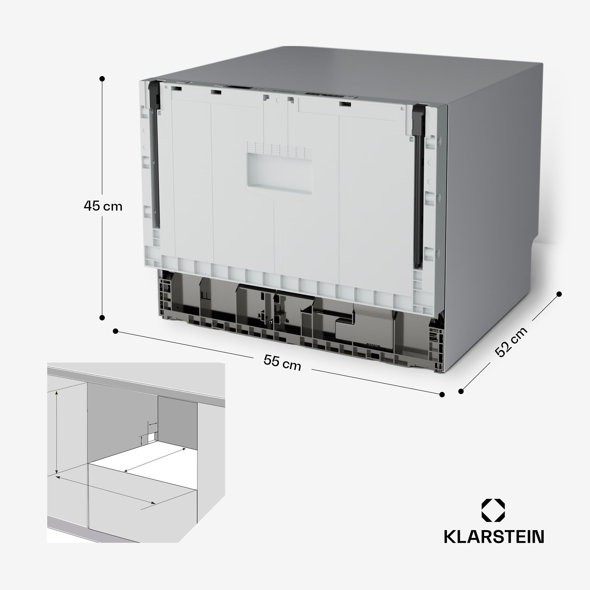 Klarstein Einbau-Geschirrspüler - Kompaktes 45-cm-Modell, 6 Gedecke, UV-Hygiene, AquaStop, Energieeffizienzklasse D, Leise 49 dB, Intuitive Bedienung