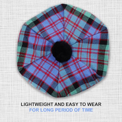 Image of Scottish Tam O' Shanter Hat Tartan Bonnet Pom Pom Wool Flat Cap One Size